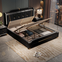 Modernes Lederbett mit Stauraum und Kiefernholzrahmen Umweltfreundliches Design für Schlafzimmer, Villen & Apartments