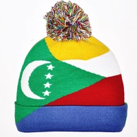Nouvelle arrivée, bonnet en tricot avec drapeau des Comores, bonnet pour femmes et hommes, bonnet à pompon, bonnet d'hiver chaud, doux, extensible, pas cher, vente en gros personnalisée