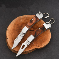 Camping en plein air Portable poche Mini couteau pliant lame en acier inoxydable manche en bois porte-clés couteau EDC outil pour la survie