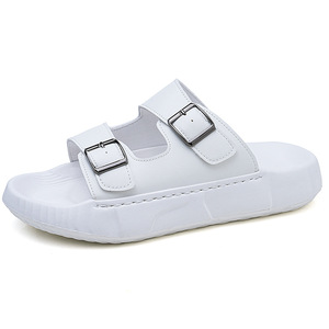 Summer Pu <b>Slide</b> Sandals Open Toe Buckle Strap Breathable Casual EVA Outsole <b>White</b> Men <b>Women</b> Beach Shoes - Product Image 5