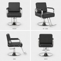 Fauteuil de Barbier avec Base Ronde Argentée, Assise Noire, Grise, Beige et Orange pour Salon de Coiffure – Équipement et Fournitures en Gros