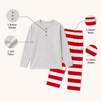 Pyjamas de Noël Personnalisés pour la Famille, MOQ 1, Rayés, Personnalisables, Pyjamas de Noël Assortis pour Femme, Vêtements de Nuit Assortis pour la Famille avec Boutons