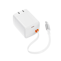 Pengisi Daya Cepat PD 3.0 45W GaN dengan Kabel Retractable untuk Laptop & Ponsel - Dua Port Tipe-C Pasokan Pabrik Asli