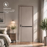 Porte intérieure plate en WPC de qualité supérieure, surface en film, décoration noire à lignes et blocs noirs, étanche, anti-termites, taille personnalisée pour villa