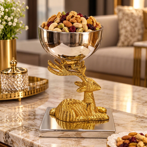 Cuenco con Escultura de Ciervo Dorado y Base con Acabado de Espejo para Decoración de Sala de Estar, Adorno de Mesa para Interiores del Hogar - Product Image 1