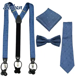 Classic Adjustable Elastic Trouser Brace Strap Belt Suspenders Sets With Shirt Clips And Bow Tie Neckties For Adult Men's Gift