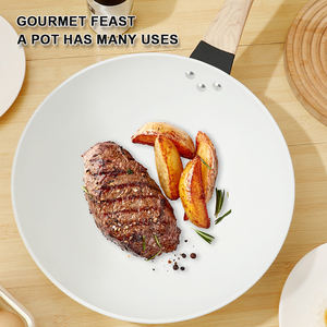 Multifunción 32cm <span class=keywords><strong>mejor</strong></span> cocina antiadherente cocina arte mango de madera Corea Die Cast cerámica <span class=keywords><strong>Wok</strong></span> Pan con tapa de vidrio - Product Image 5