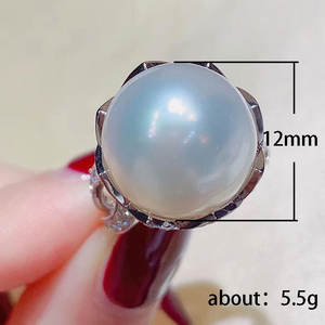F1773 Women's Cocktail <b>Ring</b> Seawater <b>Pearl</b> Round Brilliant Cut Diamond Pave Setting Wedding Fine Jewelry - Product Image 5
