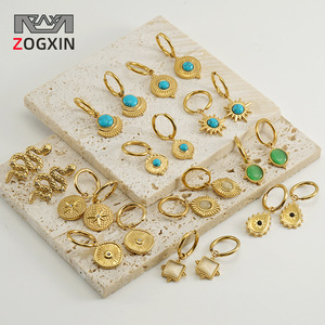 ZOGXIN Geometric Hoop Earrings 18K Gold Plated Stainless Steel Turquoise Party Jewelry Women's Fashion Earrings - Product Image 1