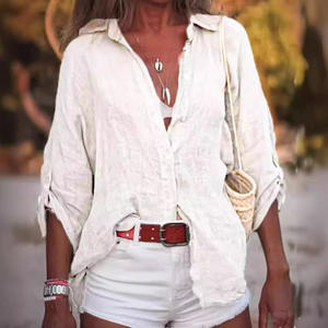 Camicia da donna in cotone taglie forti con colletto monopetto con risvolto a bottone in stile Casual <span class=keywords><strong>camicetta</strong></span> ampia per le vacanze vestiti - Product Image 5