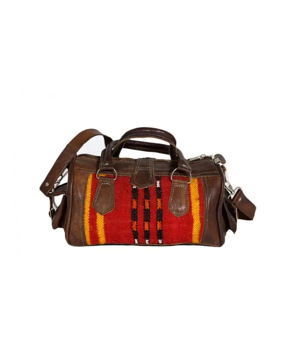 Moroccan Leather And Kilim bag Moroccan leather duffle bag for men & women travel weekend Handmade & hand-wave by our artisans