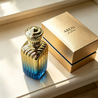 Abeisi ABS-259 Flacon de parfum vide de luxe personnalisé, plaqué or, 100 ml, en verre, forme carrée, avec pulvérisateur et impression sérigraphiée
