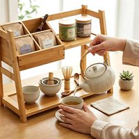 Organisateur de sachets de thé en bambou avec séparateurs ajustables à 4 compartiments, boîte de rangement de bureau à 2 niveaux pour cuisine, bureau, bar à café