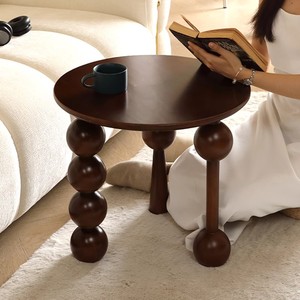 Mesa de centro de madera de nogal de lujo francés, redonda de estilo de mediados de siglo, adecuada para sala de estar, balcón o cabecera - Product Image 2