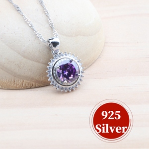 Violet améthyste mariée 925 ensembles de bijoux en argent Sterling pour femmes Zircon pierres boucles d'oreilles anneau Bracelet pendentif collier ensemble - Product Image 4