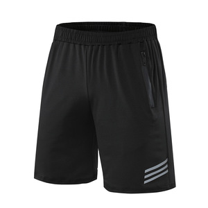 Casual Quick-Drying Anti-Wrinkle Loose Fit Drawstring Closure Men's Breathable Polyester Joggers <b>Zip</b> <b>Pocket</b> Knitted <b>Shorts</b> Gym - Product Image 1