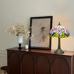 Lampe de table en verre teinté <span class=keywords><strong>Calla</strong></span> Lily de 12 pouces, lampe de lecture de chevet pour chambre à coucher, bureau, style Tiffany, lampes de bureau rétro - Product Image 2