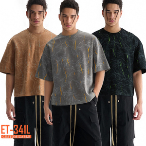 เสื้อยืดผู้ชายผ้าฝ้ายโพลีเอสเตอร์คอกลมทรงครอปพิมพ์ลายสายฟ้า - Product Image 1