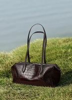 Sac Boston en cuir gaufré crocodile pour femme, sac à main à poignée supérieure, style minimaliste coréen pour les trajets quotidiens