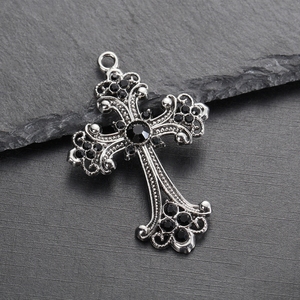 Dijes de Cruz con Pedrería, Rosario, Crucifijo, Aleación Plateada, Dije Religioso Gótico Grande para Niños, para Fabricación de Joyas <span class=keywords><strong>DIY</strong></span> - Product Image 3
