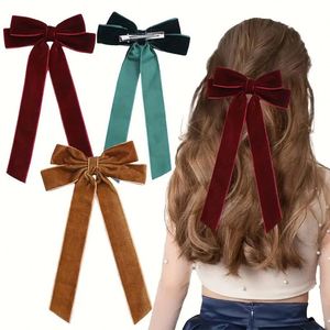 Jepit Rambut Pita Panjang Beludru Model Klasik Warna Solid Aksesoris Jepit Rambut untuk Wanita Grosir - Product Image 3
