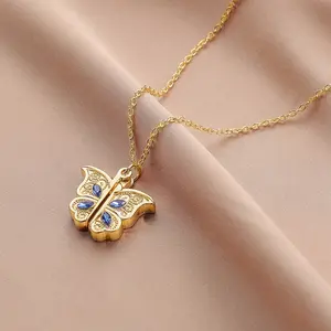 Collier pour femmes, pendentif papillon en acier inoxydable, couleur argent et or, breloques ras du cou, bijoux esthétique Boho