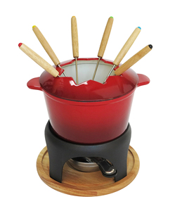 Ensemble de <span class=keywords><strong>fondue</strong></span> en émail rouge avec 6 fourchettes, brûleur en fonte, base en bois, kit complet pour <span class=keywords><strong>fondue</strong></span> au chocolat, à la <span class=keywords><strong>viande</strong></span> et au fromage - Product Image 2