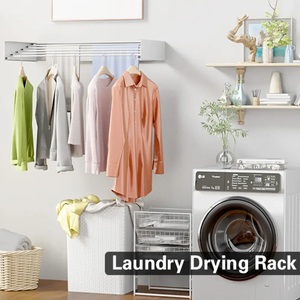 Séchoir à <span class=keywords><strong>linge</strong></span> télescopique mural compact de 80cm Double 5 barres en aluminium Design pliant pour la maison Outils de voyage Vêtements d'extérieur - Product Image 2