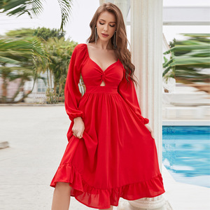Abito Autunnale D&M in Chiffon Traforato <span class=keywords><strong>a</strong></span> Maniche Lunghe, Elegante Vestito Personalizzato per Donna - Product Image 1