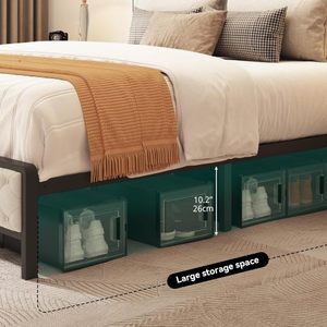 Adjustable Platform <b>Bed</b> Frame Charging Station Velvet Upholstered Storage Headboard Footboard Metal Slats Supports Mattress - Product Image 6