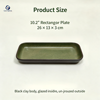 Assiette rectangulaire en céramique texturée vert foncé rétro, vaisselle japonaise vintage pour sushis, accompagnements de hot pot et fêtes