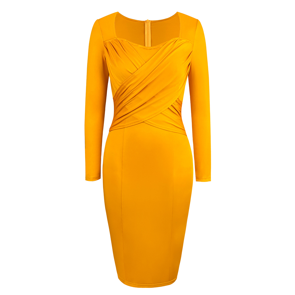 mustard yellow dress bodycon Sleeveless Ruched Bodycon Dress main image 1