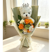 Coffret Cadeau de Bouquet de Roses Artificielles et Ours en Peluche Écologique Fait Main pour la Saint-Valentin 2026 – Vente en Gros