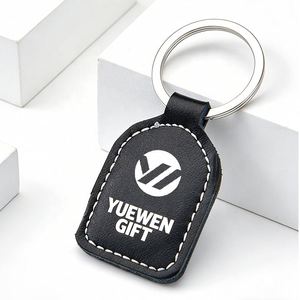 2025 Popular Custom Embossed Vintage Classic Round Black Brown RFID Access Control Best Leather Keychain - Product Image 3