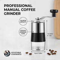 Mini moulin à café manuel portable au design classique en acier inoxydable avec meule en céramique réglable et logo personnalisé
