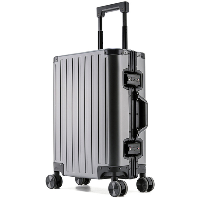 Pailox Aluminium Carry on Pilot Luggage With TSA Lock Delicate Design Multi Size Black Spinner Aluminum Case Unisex Hard Handle