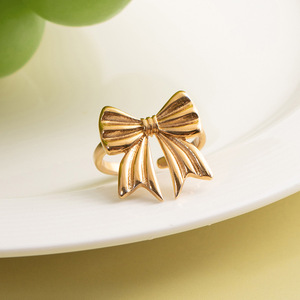 Bowknot <b>Open</b> <b>Ring</b> 18K Gold Plated Stainless Steel Women's Fashion Jewelry Gift Geometric Design - Product Image 4
