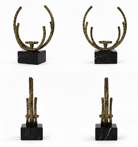 Sculpture moderne abstraite en aluminium pour bougeoir avec base en pierre noire, art décoratif pour la maison - Product Image 4