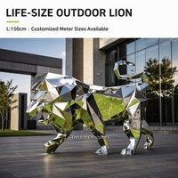 Statue de lion en acier inoxydable OEM, finition polie miroir à faible polyphonie, personnalisable, vente en gros pour centres commerciaux, bureaux, tours et espaces publics