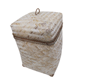 Boîte de rangement en bambou tressé style ferme avec couvercle à charnières, panier décoratif pour l'organisation de la maison et la présentation en magasin - Product Image 2