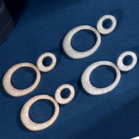 HIBRIDE Charme Clair Cycle Rond Cubique Zircone Pave Femmes Boucles D'oreilles Accessoires Bijoux Femme Fête Décoration E-1112