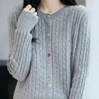 Maßgefertigter Reiner Kaschmir Anti-Pilling Klassischer Cardigan Mantel Gewebter Modischer Farbiger Knopf-Kragen Pullover Herbst Winter Twist-Mantel