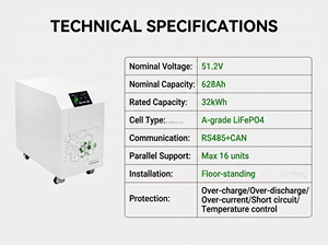 51.2V 628Ah 32kWh Floor Standing LiFePO4 <b>Battery</b> Solar Energy Storage <b>Battery</b> For Shop Commercial Peak Shaving Backup Power - Product Image 3