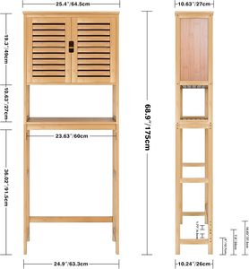 Armoire de rangement pour salle de bain naturelle au-dessus des toilettes Organisateur d'armoire en bambou à 2 portes Support de toilette autoportant économiseur d'espace - Product Image 2