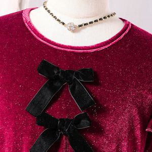 Ingrosso abito da ragazza autunno alla moda a maniche lunghe in velluto dorato con collo a o collo solido con fiocco rosso <span class=keywords><strong>abbigliamento</strong></span> da bambina - Product Image 3