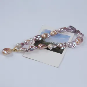 Zhuji 16-20mm viola grande collana con ciondolo di perle di forma barocca per gioielli