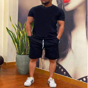 Men's <b>Sets</b> Breathable Waffle Round Neck Blank 100% Pure Cotton Two Piece Summer Shirt and Short <b>Set</b> for Men Gym Fitness <b>Sets</b> - Product Image 1