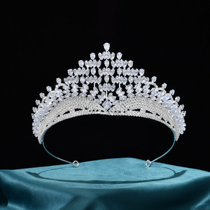 Diadème de mariée de luxe en argent massif, grande couronne de mariage élégante avec strass, coiffe baroque pour concours de beauté, pour femmes, mariées, Quinceañera, <span class=keywords><strong>bal</strong></span> de promo - Product Image 1