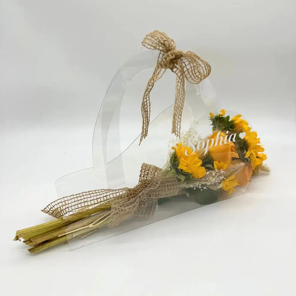 Transparent Flower Bag for Bouquet Clear Floral Gift Wrap Bag With Handle and Ribbon Florist Supplie Packaging for Mother's Day
