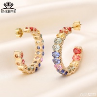 Boucles d'oreilles clous ovales en or jaune 18 carats avec saphir de laboratoire pour femme EMEJEWE, sertissage pavé complet classique, bijoux fins pour usage quotidien